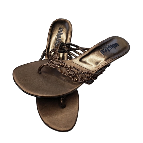 Unlisted | 90s Square Toe Vegan Leather Embellished Thong Block Heel Sandals 6.5 - Picture 5 of 11